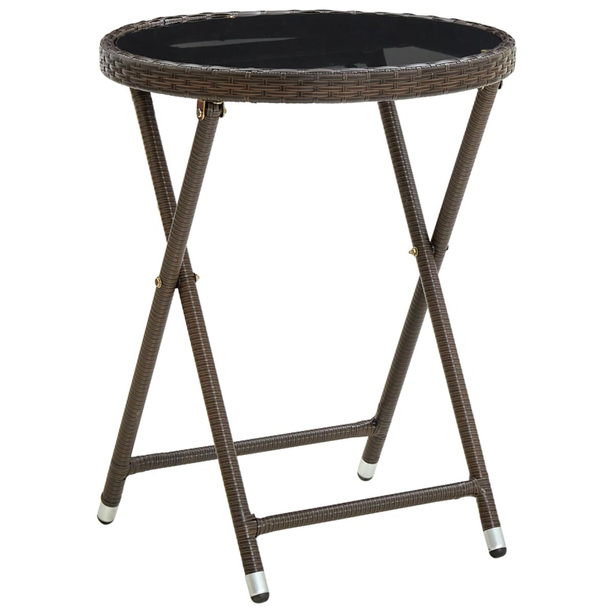 vidaXL Stolik herbaciany, brązowy, 60 cm, rattan PE i szkło hartowane