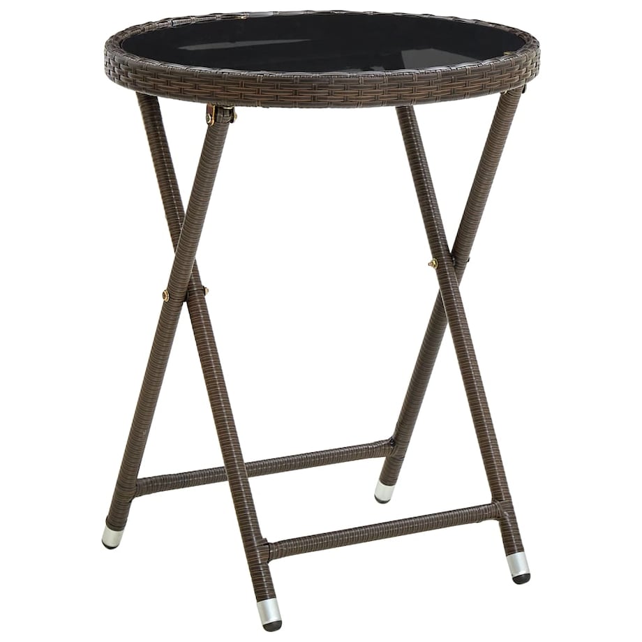 vidaXL Stolik herbaciany, brązowy, 60 cm, rattan PE i szkło hartowane