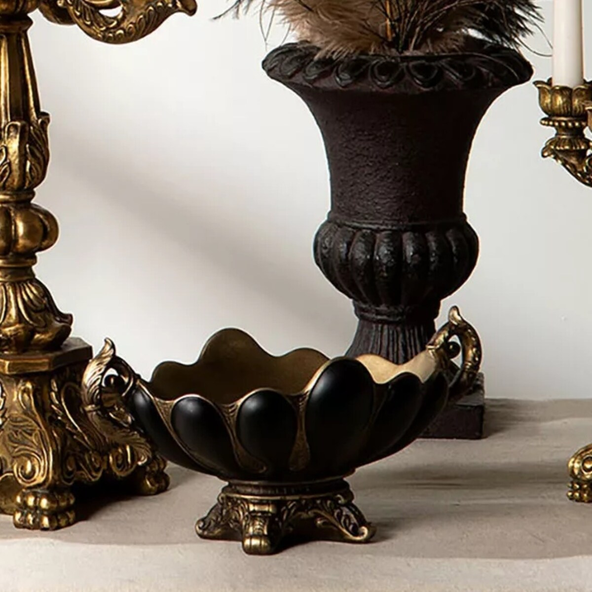 MISA NA OWOCE DEKORACJE OZDOBY PATERA 32cm ZŁOTA CZARNA RETRO MISKA DO DOMU