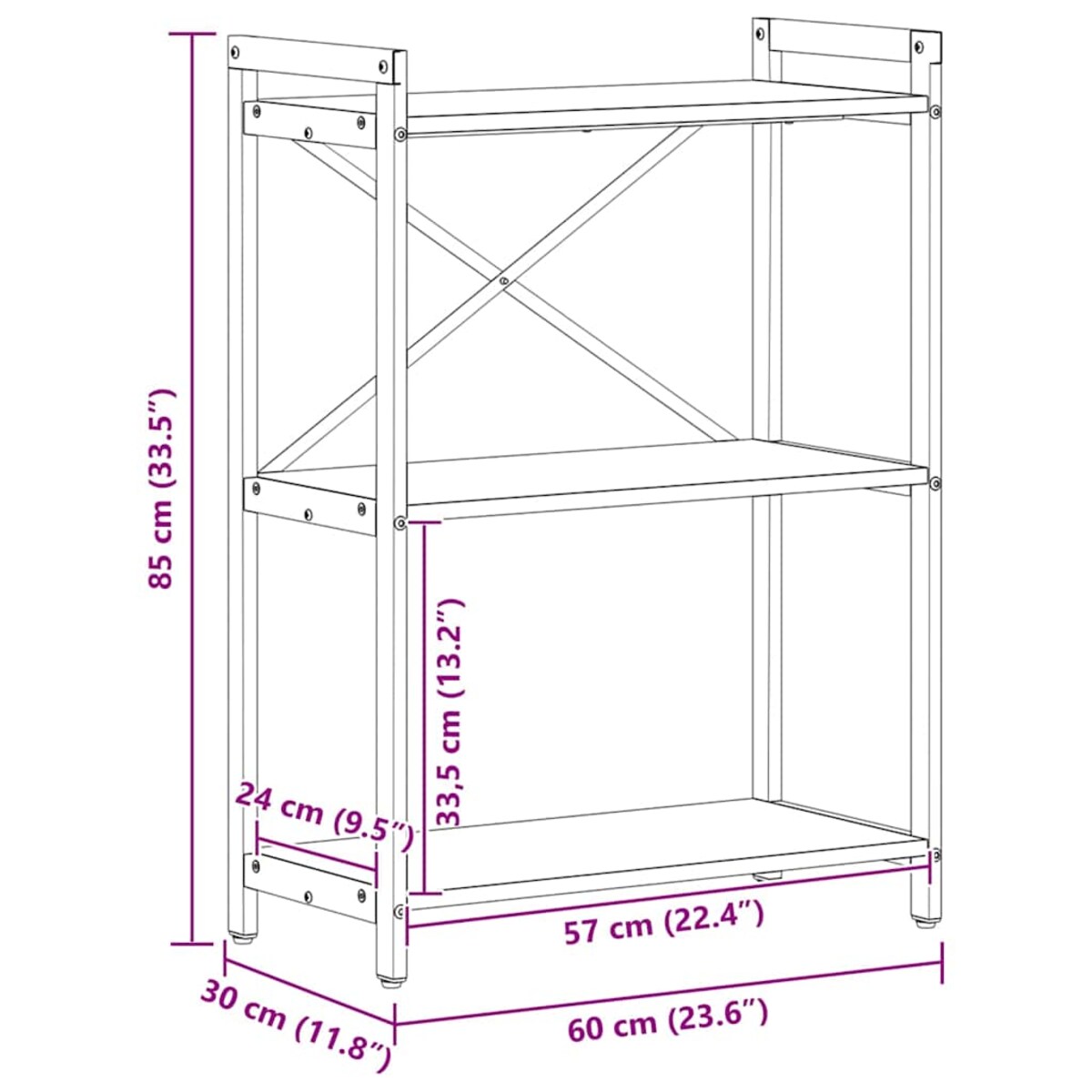 vidaXL Półka na książki Szary dąb sonoma 60 x 30 x 83 cm