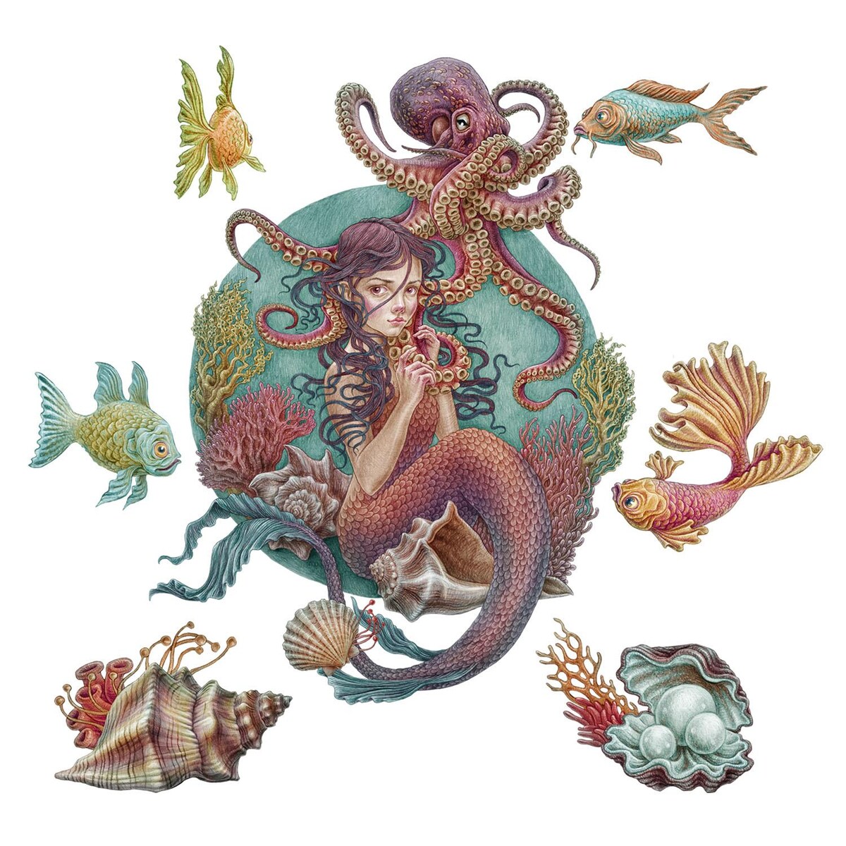 Zestaw naklejek na ścianę, Podwodne syreny, 60cm