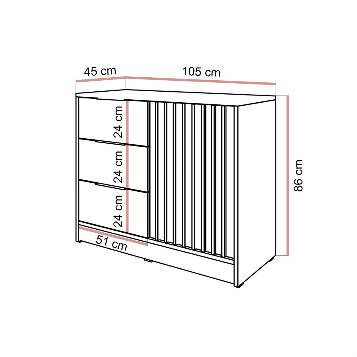 Komoda NELA 1D3S z lamelami, dąb artisan + czarny