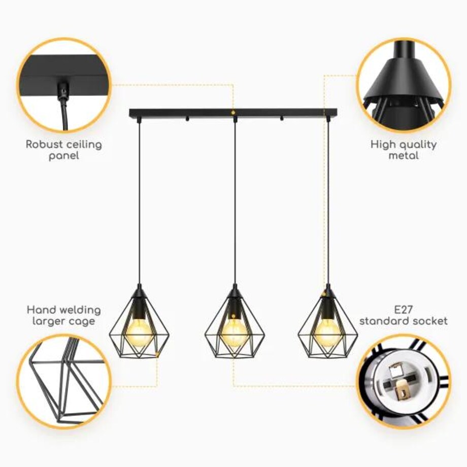 żelazna lampa wisząca loft potrójna e27*3