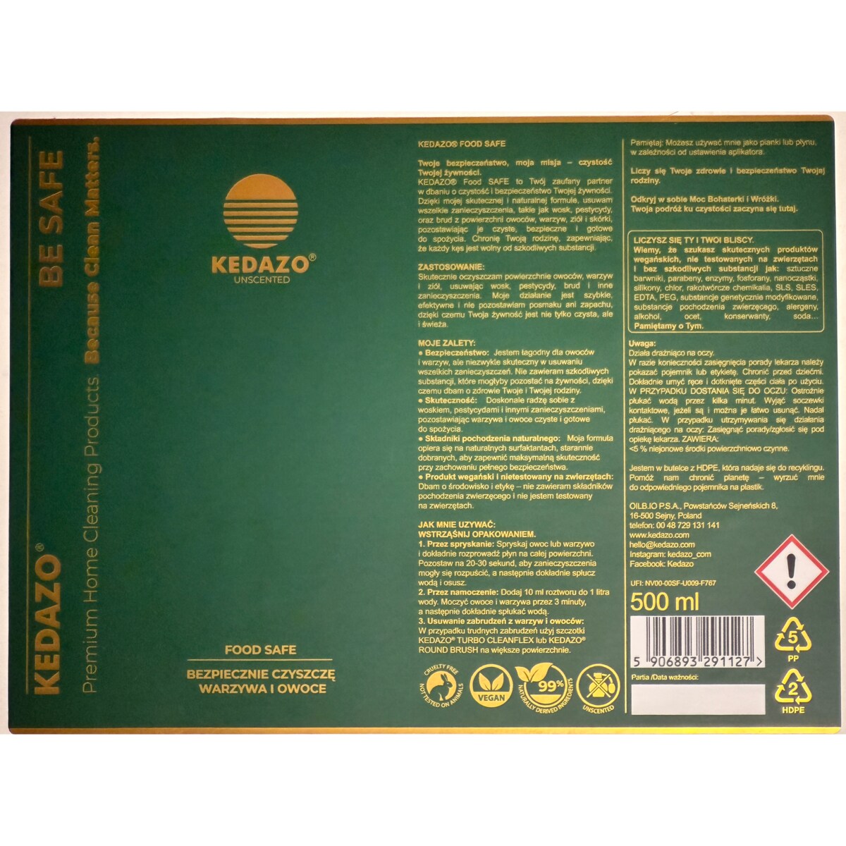 środek do mycia owoców i warzyw, usuwa brud i pestycydy- KEDAZO Food Safe