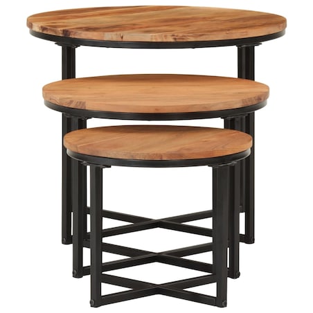 vidaXL Stoliki kawowe, zsuwane razem, 3 szt., drewno akacjowe i żelazo