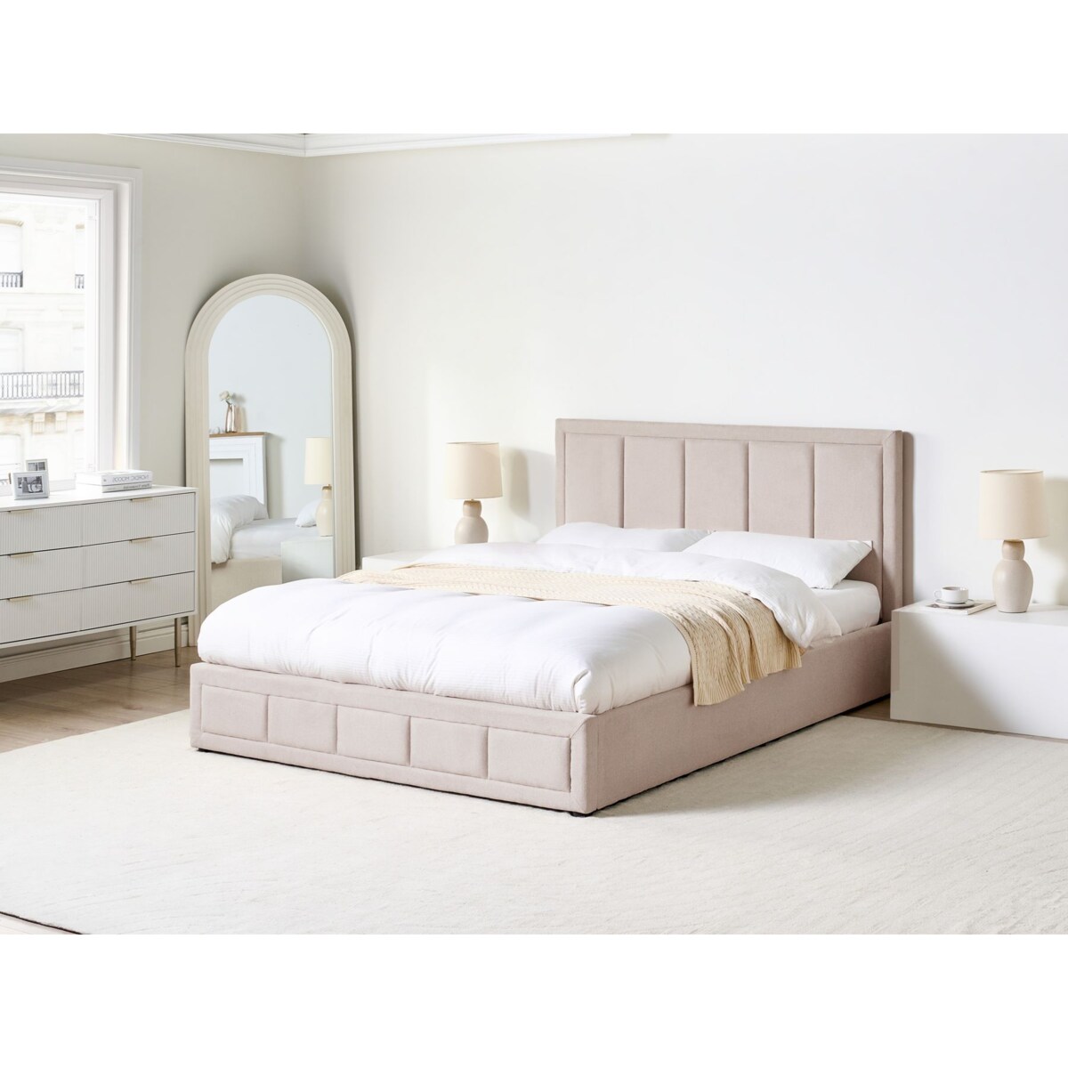 Łóżko z pojemnikiem QUIBERON 160 x 200 cm Beżowy