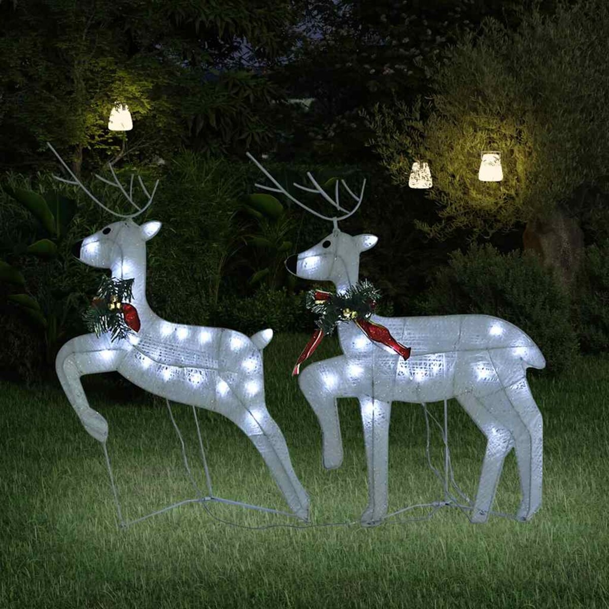 vidaXL Świąteczne renifery, 2 szt., białe, 40 LED