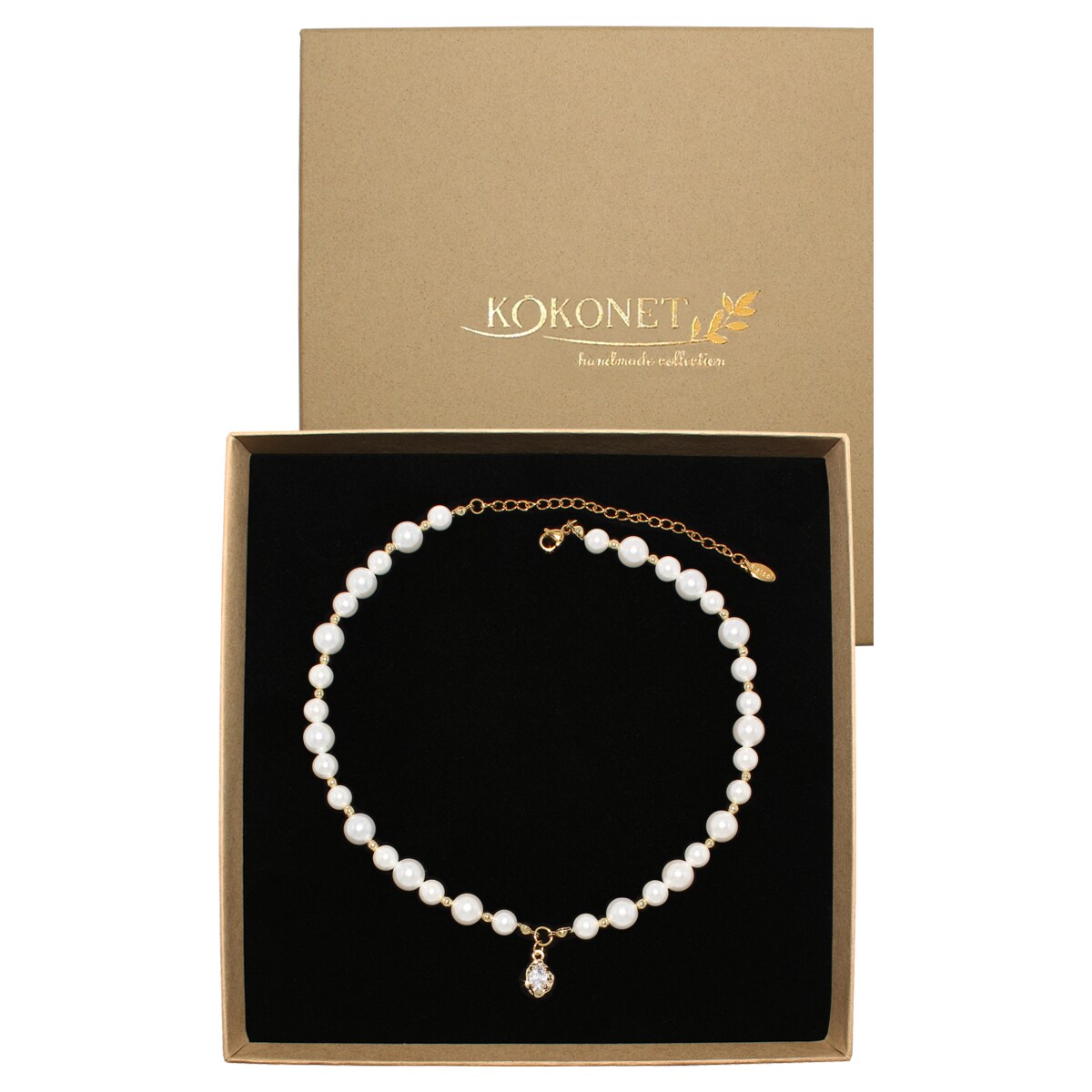 ŚLUBNA perłowa kolia choker HANDMADE ZŁOTY elegancki seashell zawieszka