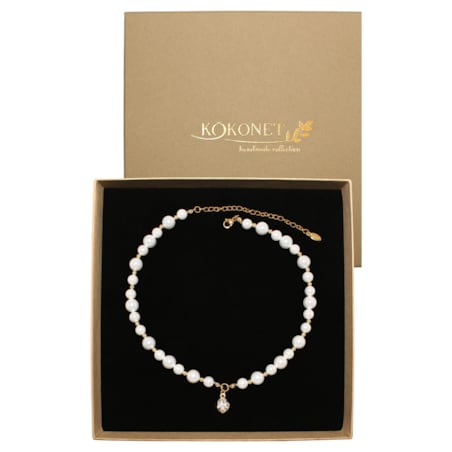 ŚLUBNA perłowa kolia choker HANDMADE ZŁOTY elegancki seashell zawieszka