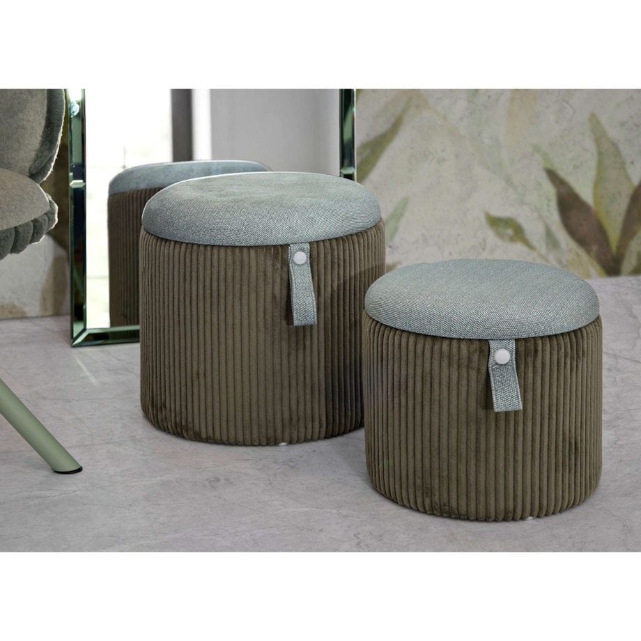 Pufa 2 szt. ze schowkiem 38x38x38 i 28x32x32 cm MONTANA zielona