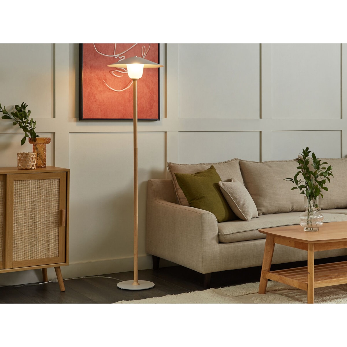 Lampa podłogowa drewniana biała MOPPY