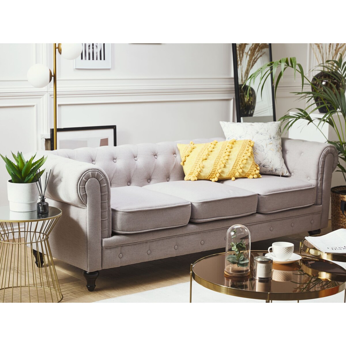 Sofa 3-osobowa jasnoszara CHESTERFIELD