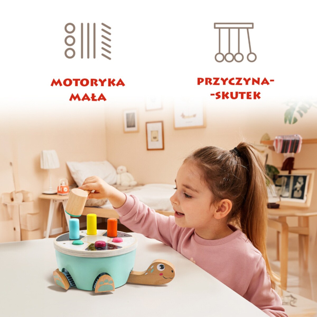 Żółw wbijanka z młoteczkiem dla dzieci – drewniana zabawka motoryczna dla dzieci 18 mies.+ Top Bright