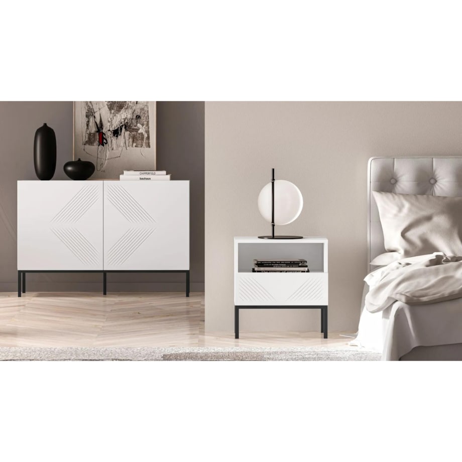 Szafka nocna KLARA biały mat z podstawą