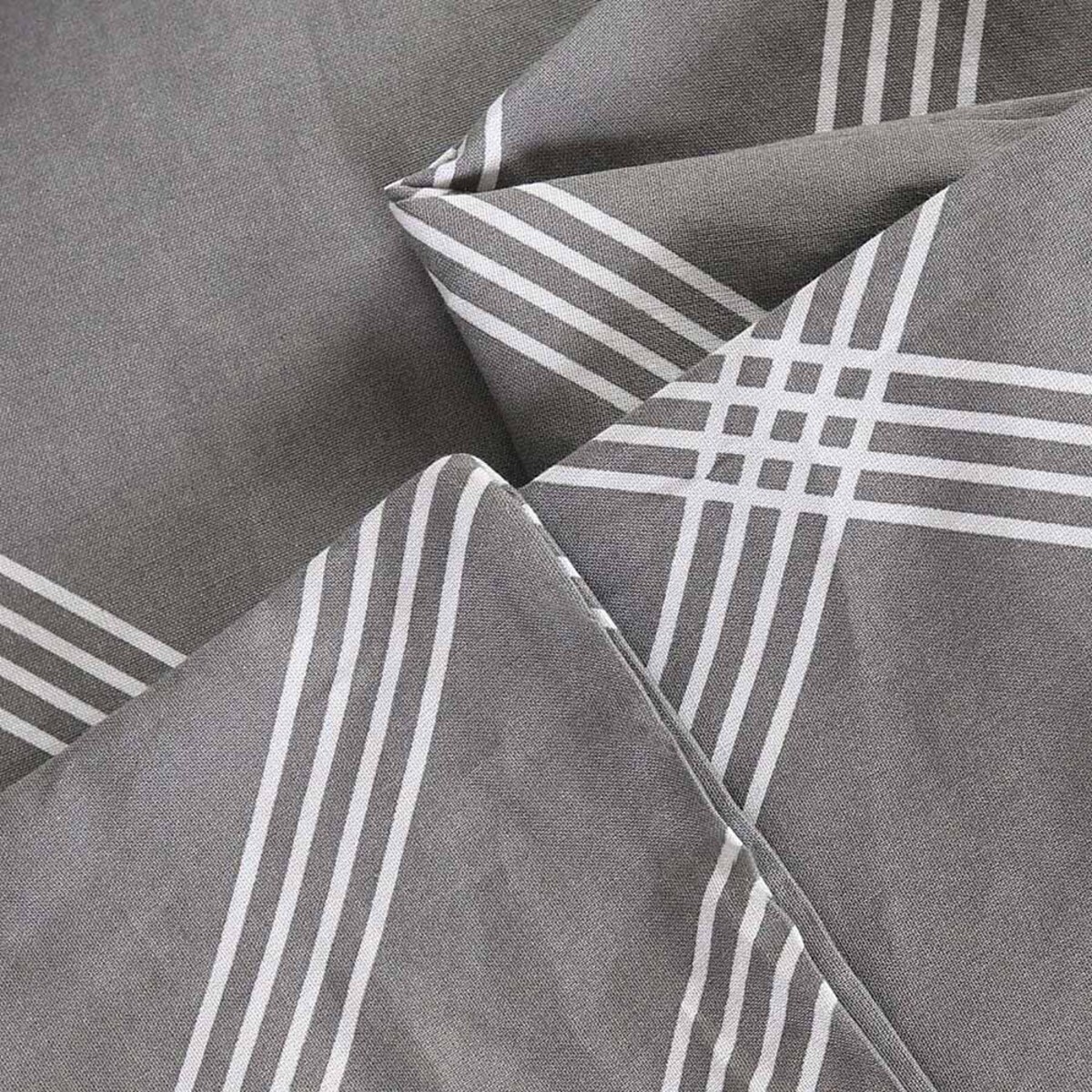 Pościel bawełniana 140x200 Geline szara w minimalistyczne geometryczne białe linie, Cottonlove