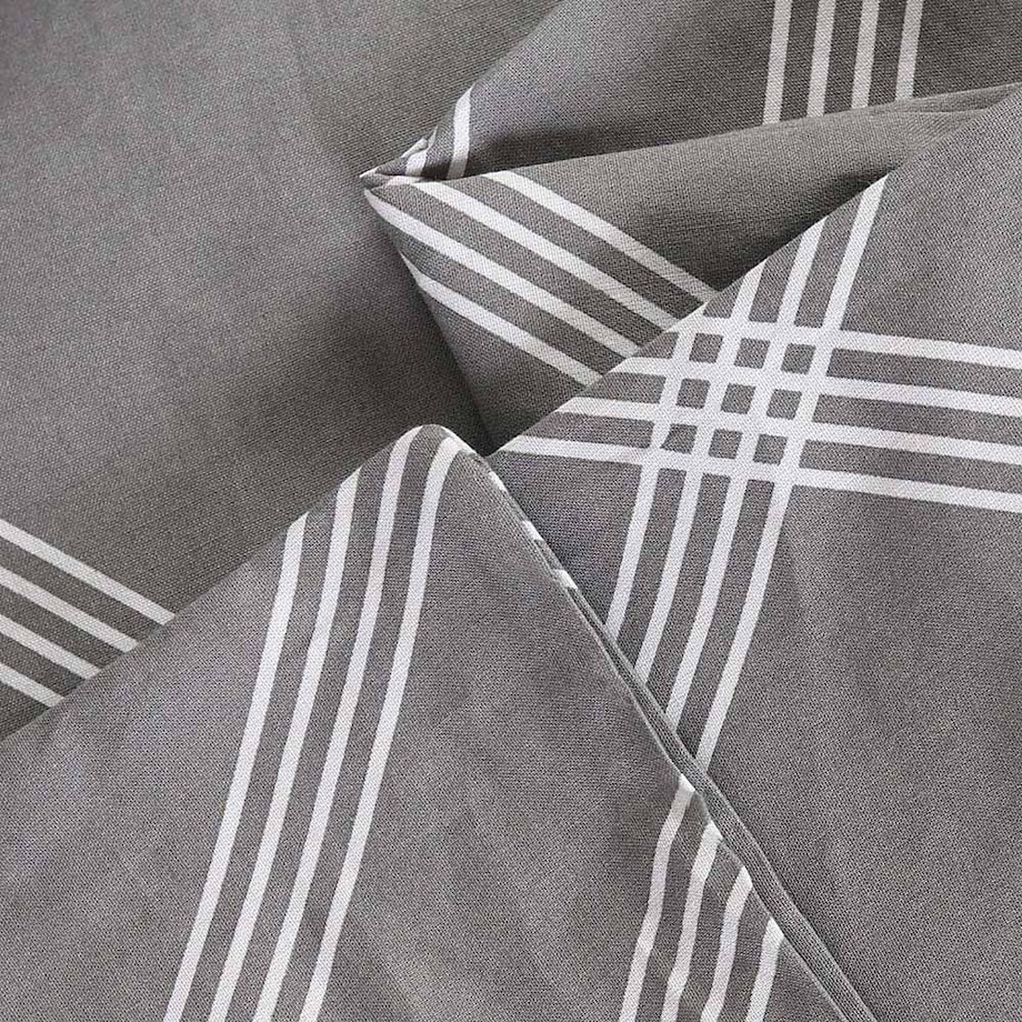Pościel bawełniana 140x200 Geline szara w minimalistyczne geometryczne białe linie, Cottonlove