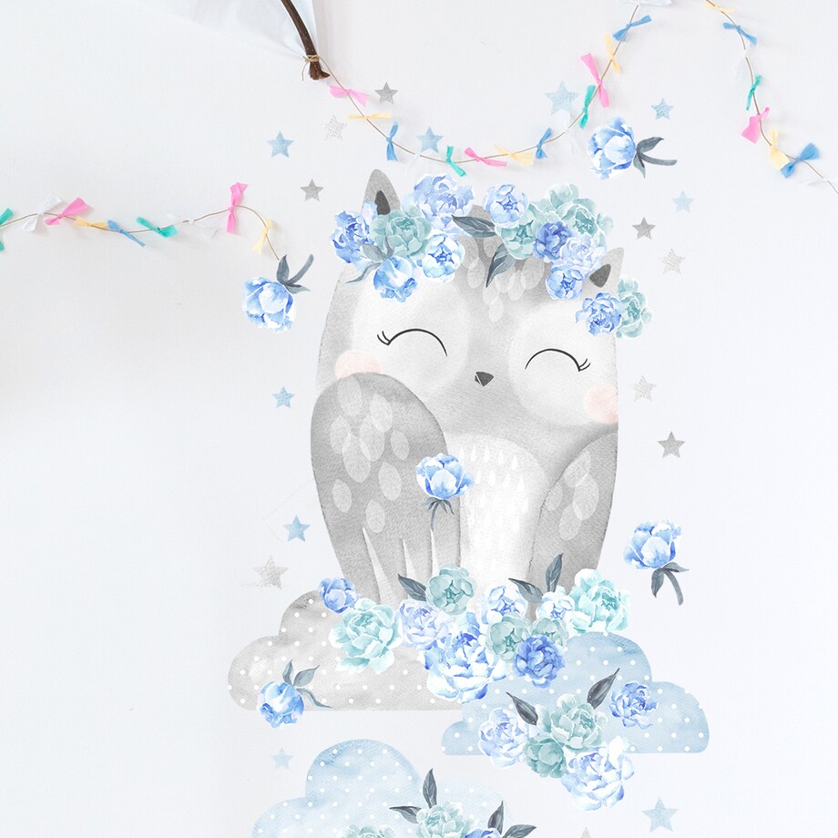 Naklejka na ścianę Sowa niebieska