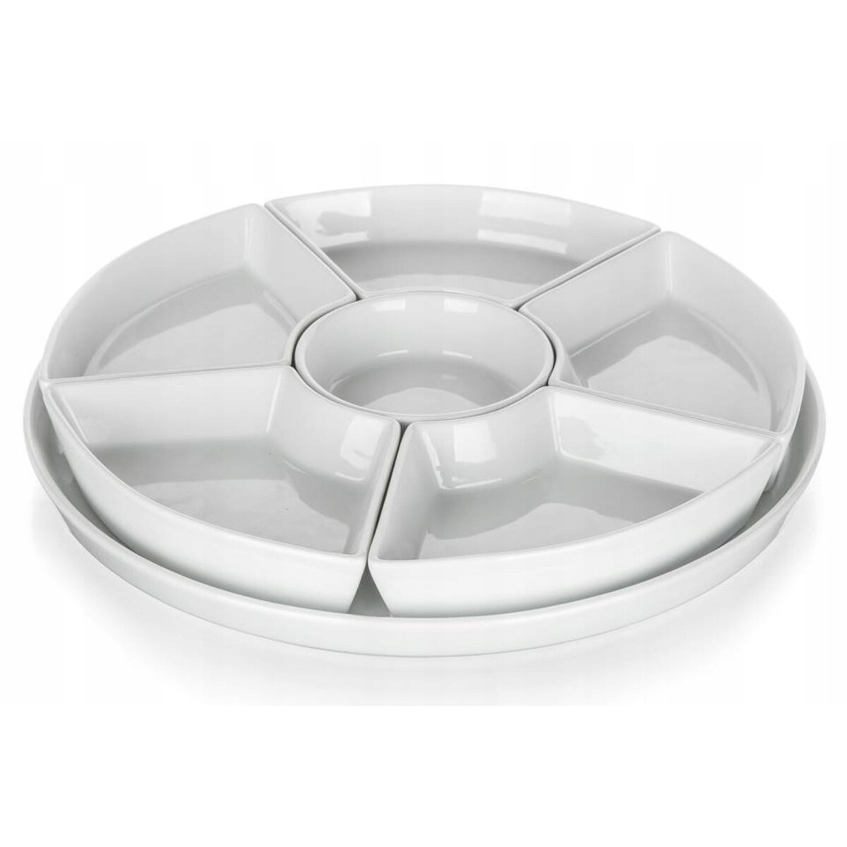 OKRĄGŁY TALERZ SALATERKA PATERA dzielona CERAMIKA biała na przekąski 26 cm