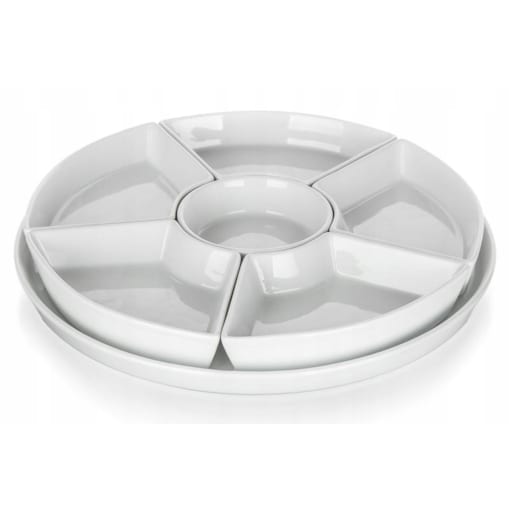 OKRĄGŁY TALERZ SALATERKA PATERA dzielona CERAMIKA biała na przekąski 26 cm