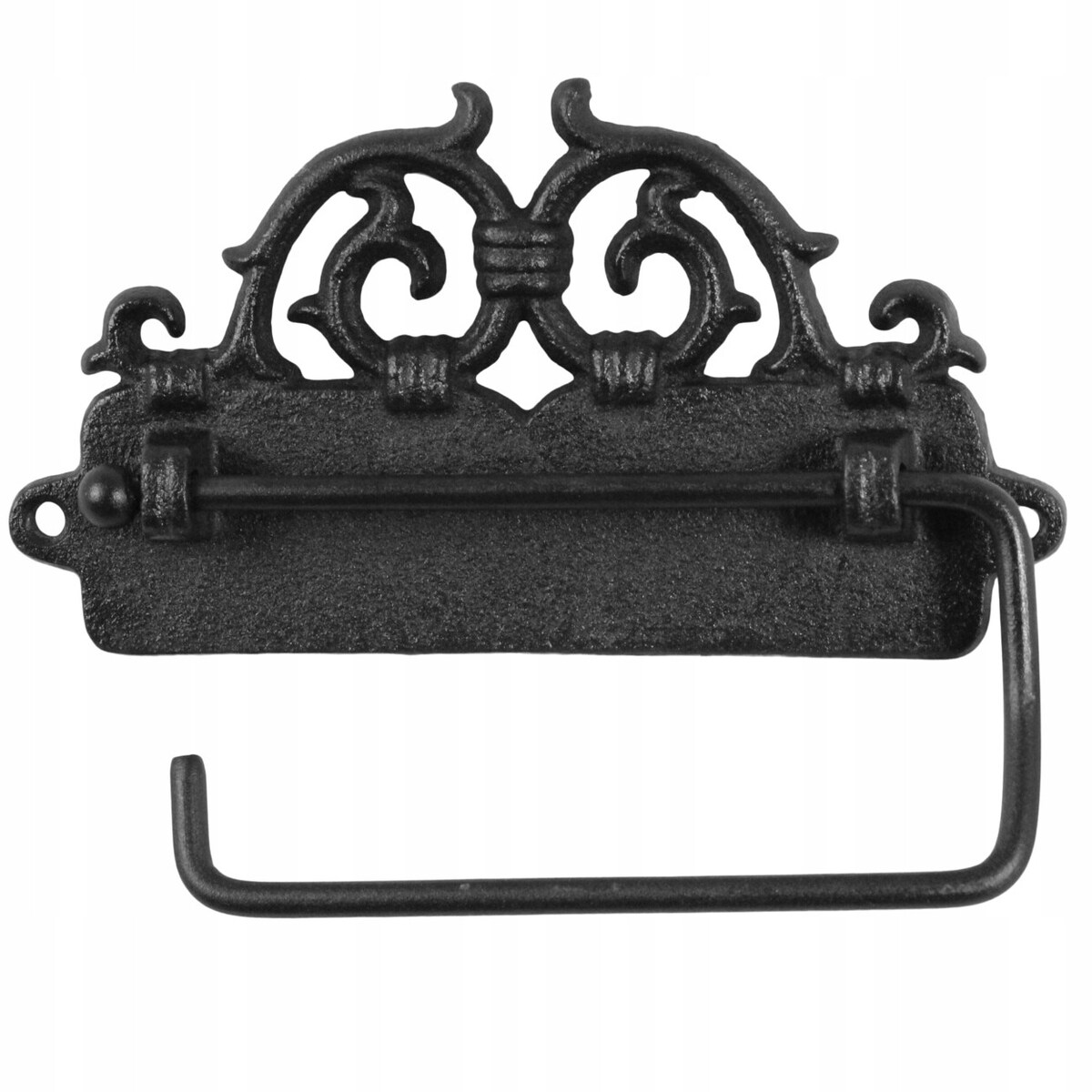 CZARNY UCHWYT NA PAPIER TOALETOWY ŻELIWNY ŚCIENNY WISZĄCY SOLIDNY STOJAK