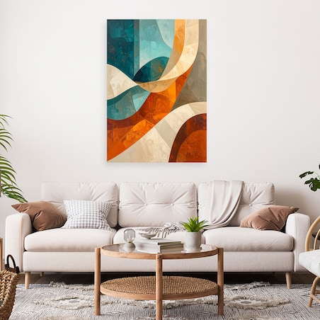 Obraz do salonu sypialni biura loftu, Abstrakcja linie kształty beżowy turkusowy