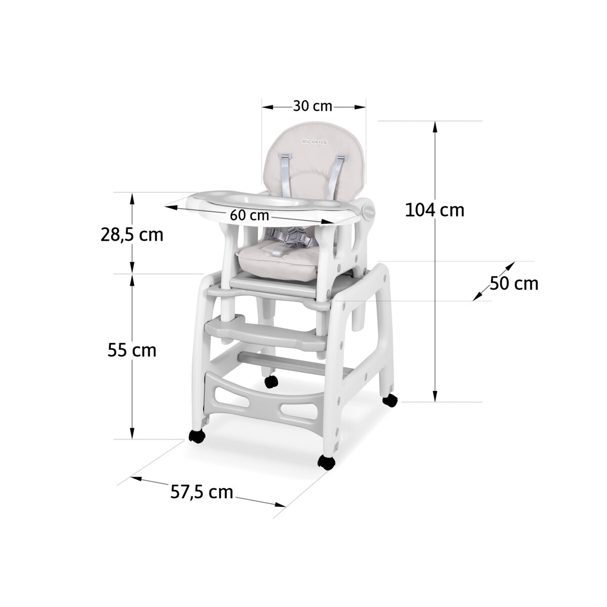 Krzesełko do karmienia sinco dla dzieci składane taca Ricokids + śliniak
