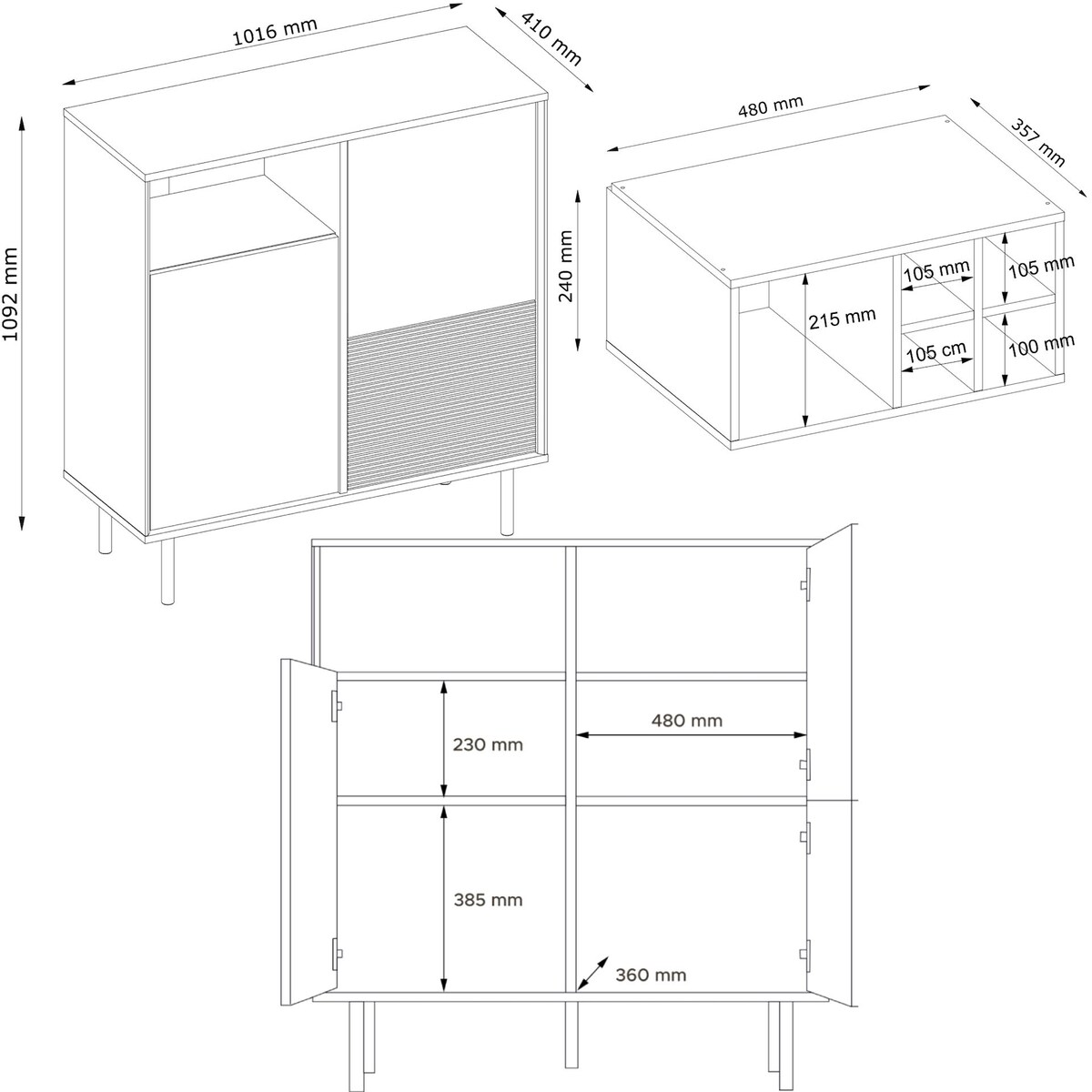 KONSIMO LOFTY Komoda loftowa na wysokich czarnych nogach