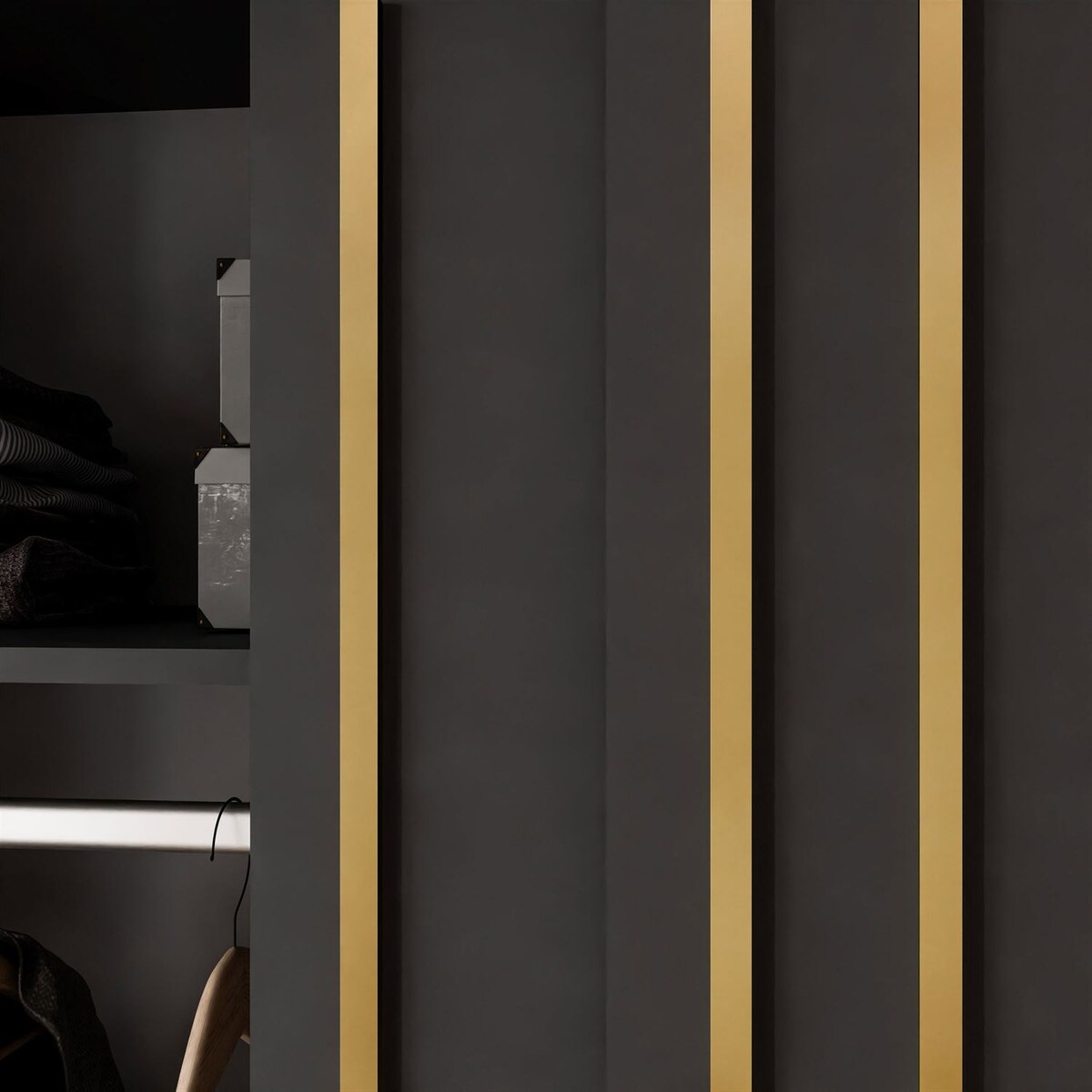 Szafa przesuwna AURIS 150 cm ze złotymi listwami, czarna