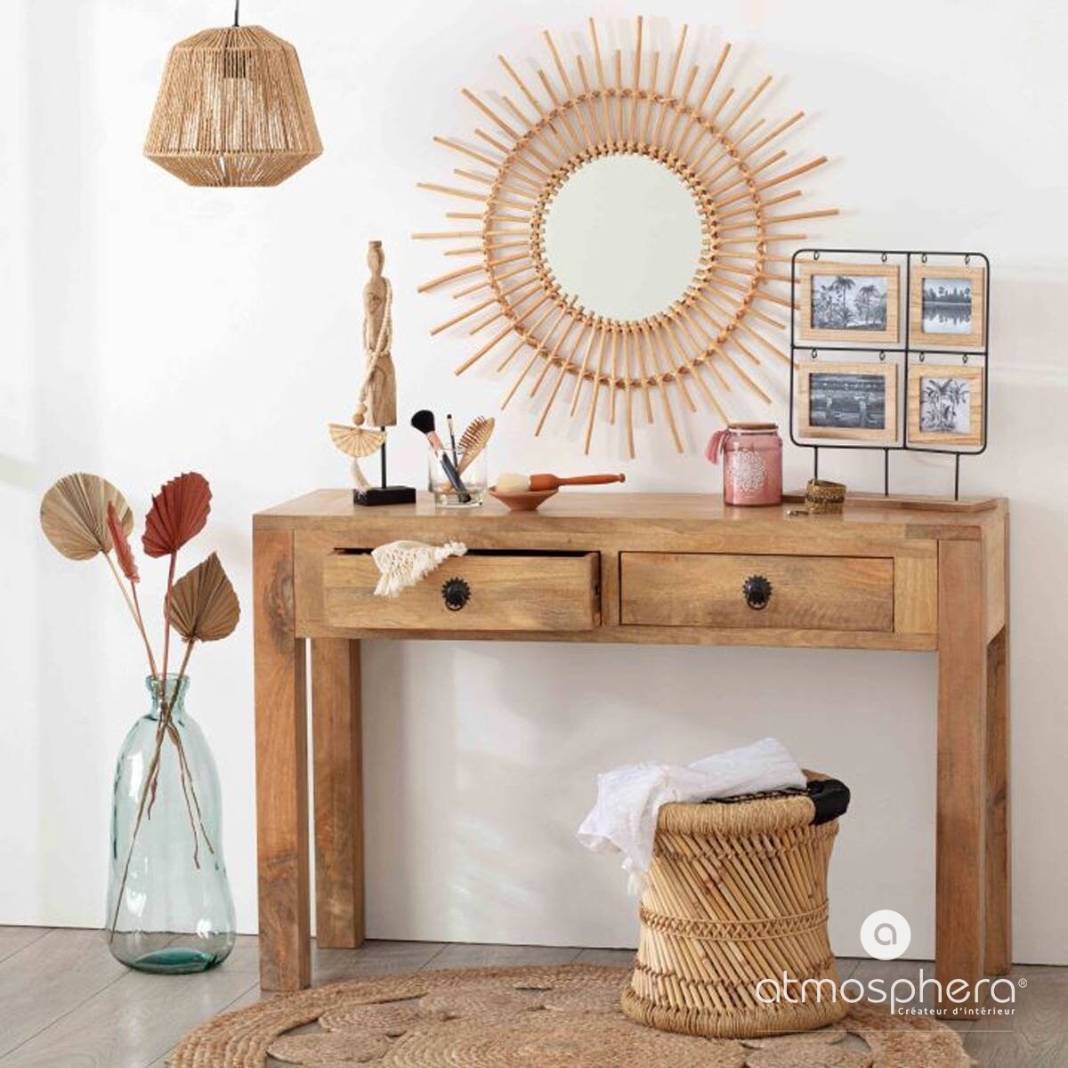 Lustro na ścianę w plecionej ramie, lustro ozdobne, lustro okrągłe, lustro do przedpokoju, lustro łazienkowe, lustra dekoracyjne