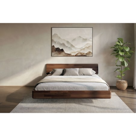 Łóżko lewitujące drewniane bukowe Visby LENA bez szafek / 160x200 cm, kolor orzech