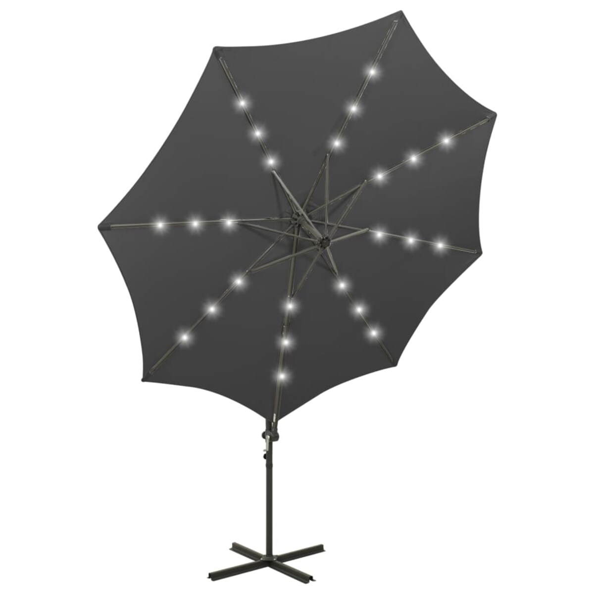 vidaXL Parasol wiszący z lampkami LED i słupkiem, antracytowy, 300 cm