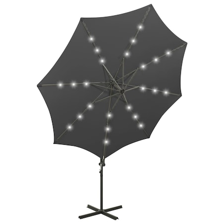 vidaXL Parasol wiszący z lampkami LED i słupkiem, antracytowy, 300 cm