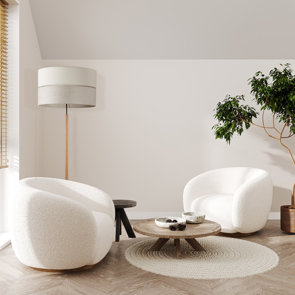Lampa podłogowa TK Lighting ECO 5597 E27 szaro-beżowy abażur czarna podstawa z drewnem do salonu sypialni