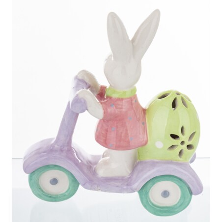 Dekoracja - króliczka na hulajnodze 14,2x5,5x12 cm z zieloną pisanką