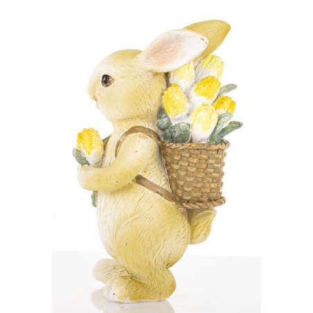 Dekoracja - króliczek z koszem tulipanów na plecach 11x4,5x6 cm