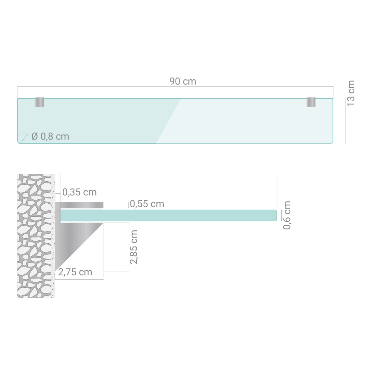 Szklana półka do kuchni - przezroczysta - 90x13 cm