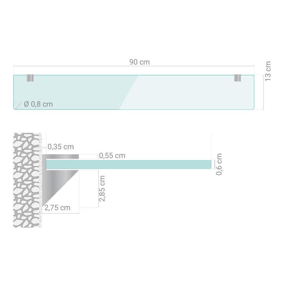 Szklana półka do kuchni - przezroczysta - 90x13 cm