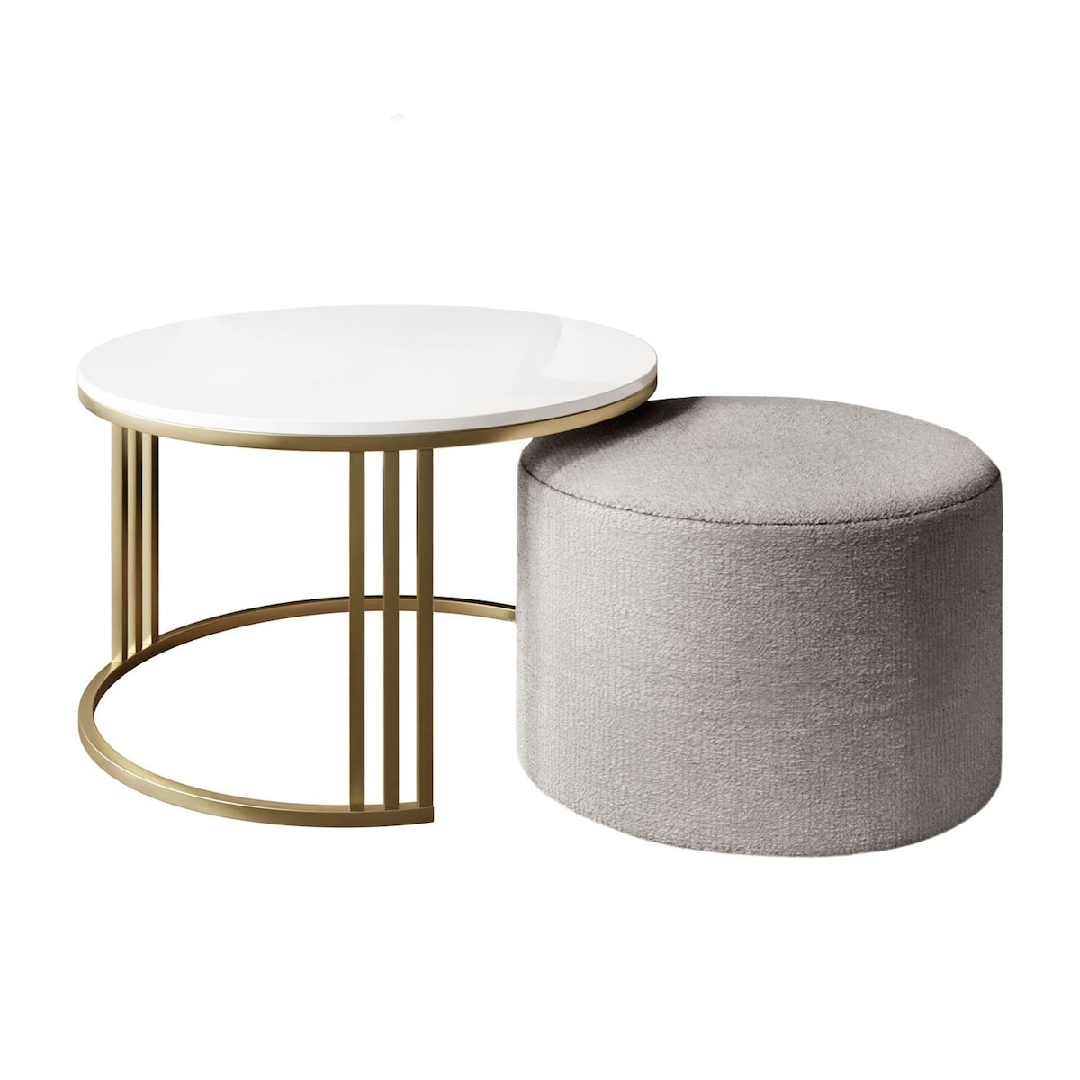 Stolik kawowy z pufą LORI POŁYSK złoto szczotkowane, biały / Perfect Harmony 82