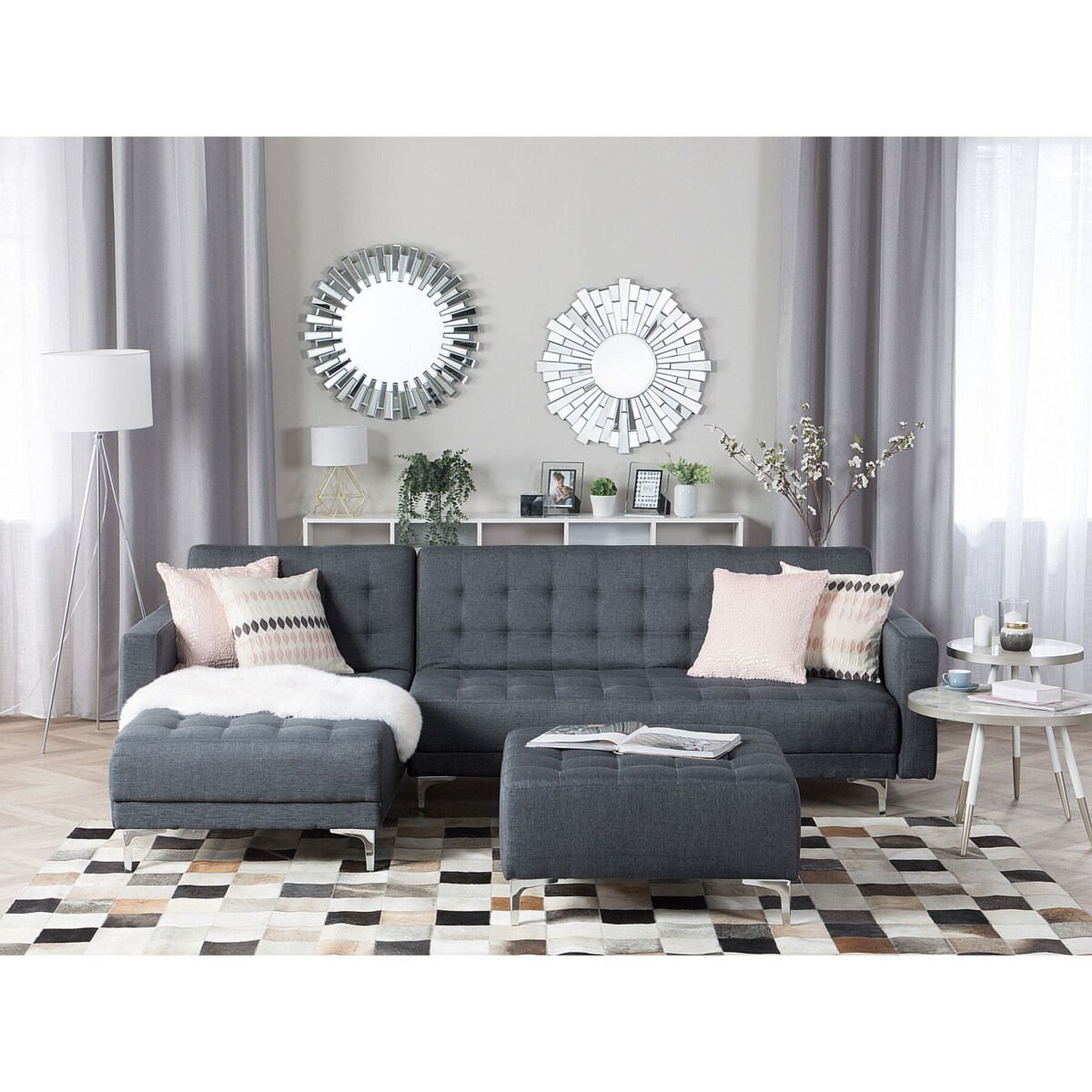 Narożnik rozkładany 4-osobowy prawostronny ciemnoszary ABERDEEN