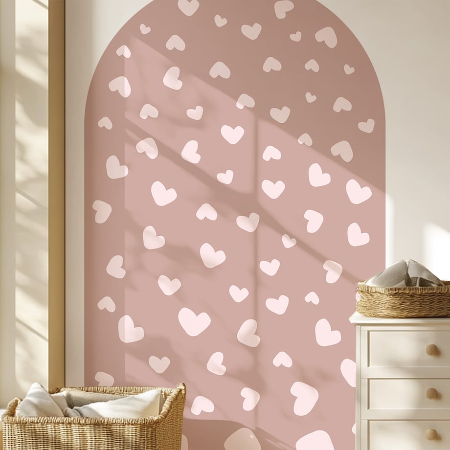 Naklejka na ścianę łuk różowy vintage - serca XL