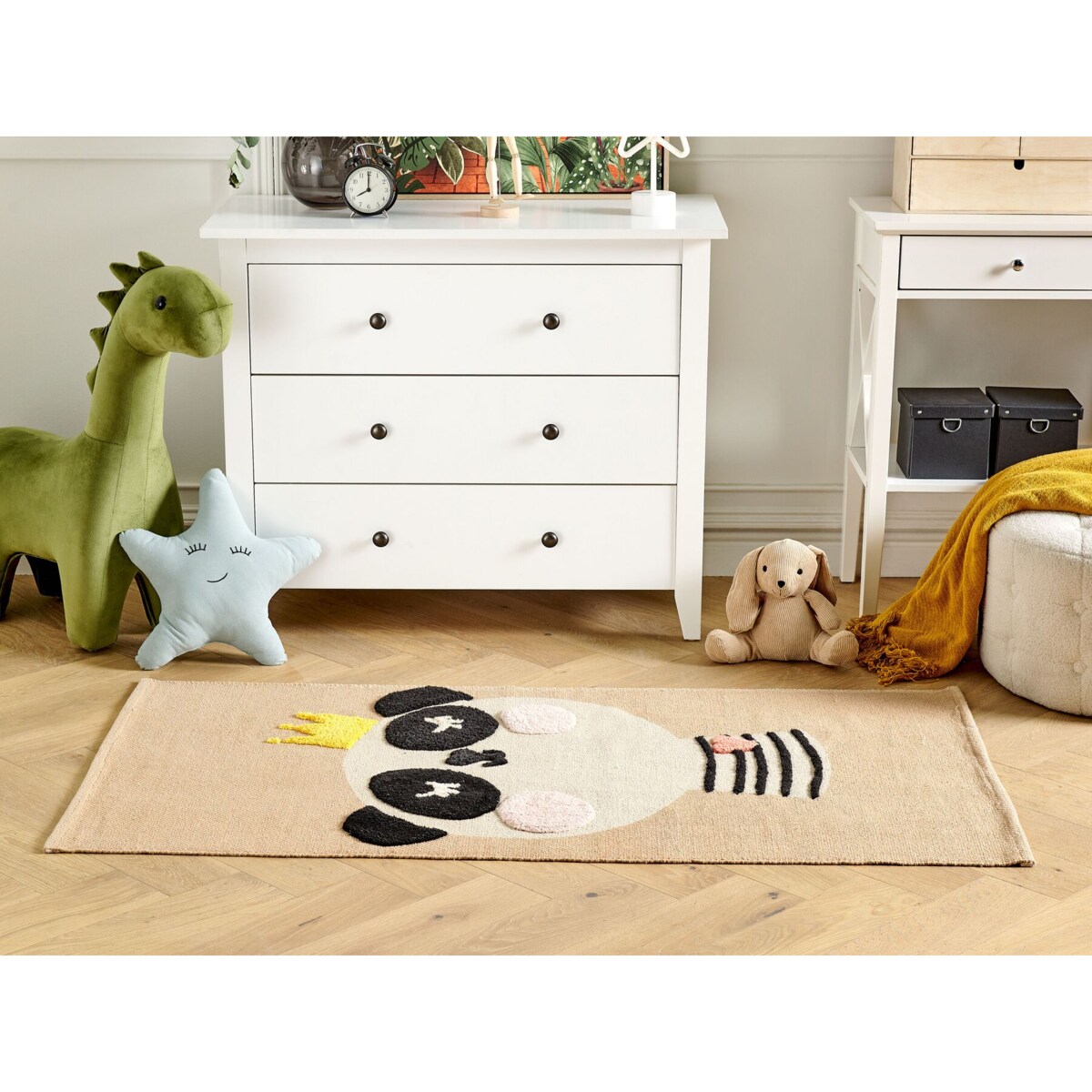 Dywan dziecięcy bawełniany motyw pandy 80 x 150 cm beżowy BUNAN