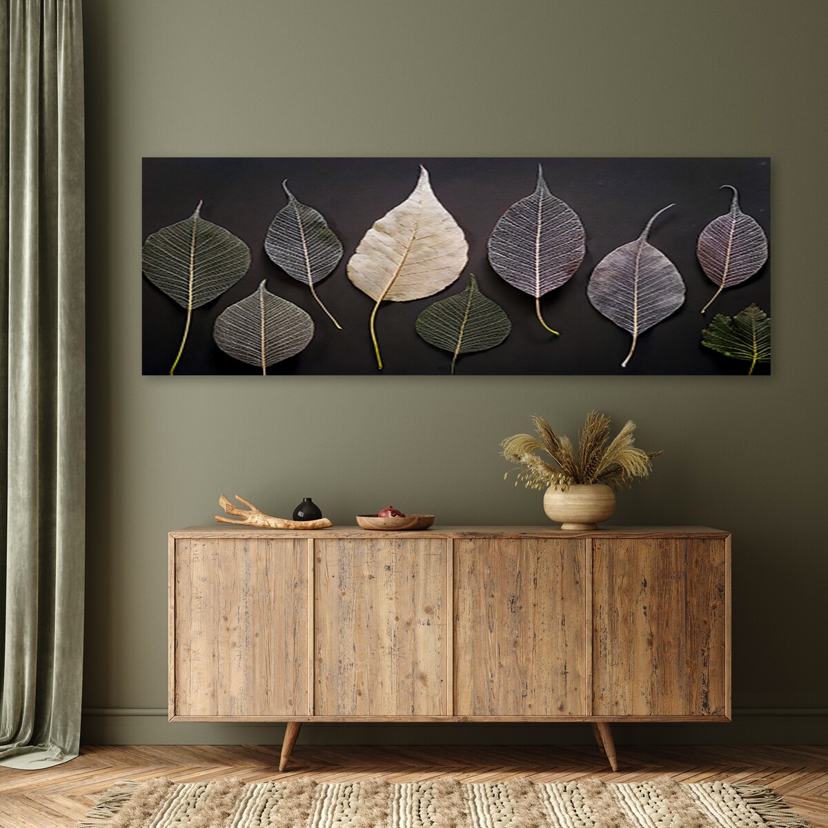 Eleganckie obrazy do salonu sypialni Minimalistyczne Liście Glamour Rośliny 120x40