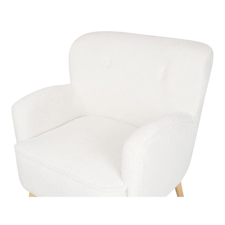 Fotel z podnóżkiem boucle biały TUMBA