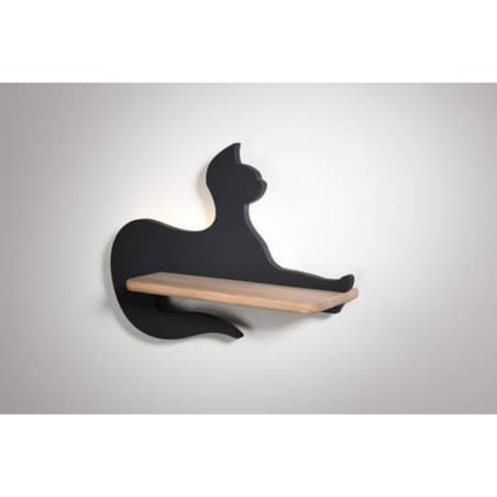 Dekoracyjna LAMPA ścienna CAT 21-75642 Candellux drewniana OPRAWA leżący kot LED 5W 4000K półka czarna drewno