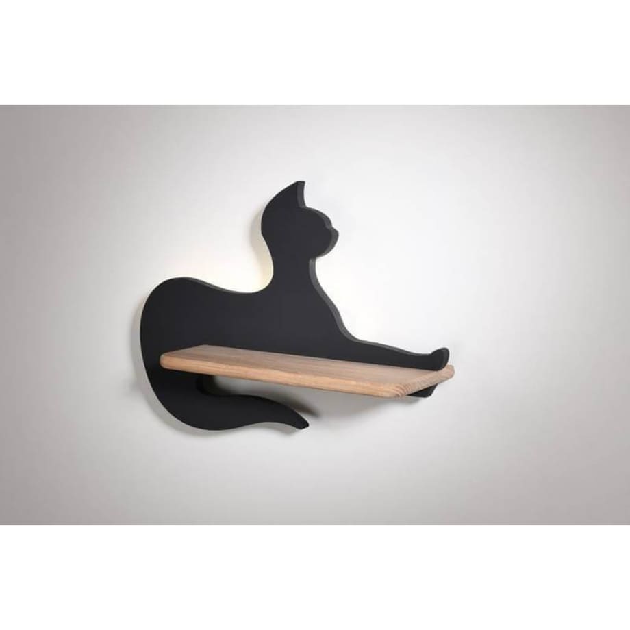 Dekoracyjna LAMPA ścienna CAT 21-75642 Candellux drewniana OPRAWA leżący kot LED 5W 4000K półka czarna drewno