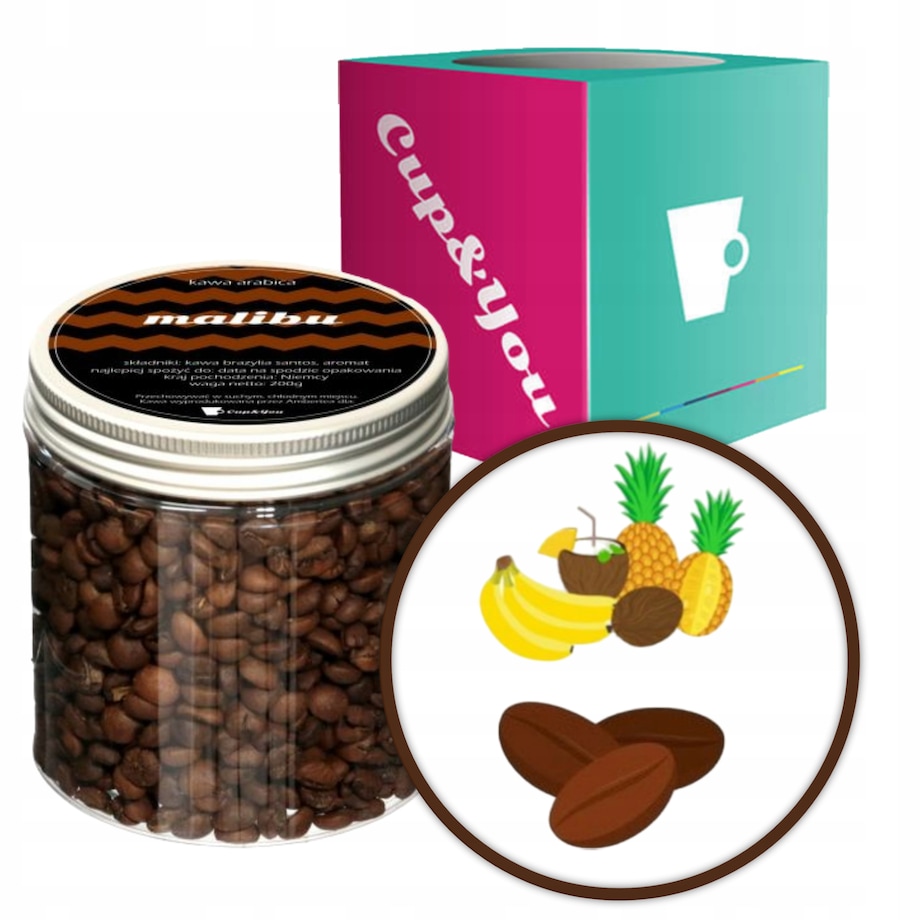 Kawa aromatyzowana o smaku MALIBU ziarnista ARABICA Cup&You PREMIUM 200g na prezent upominek dla kobiety mężczyzny faceta mamy taty żony męża