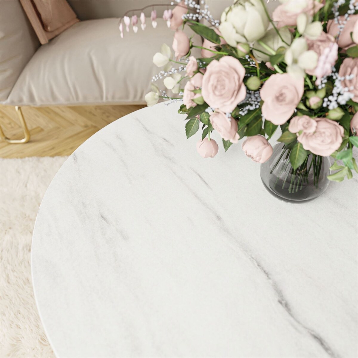 Stolik kawowy LORI złoty mat marmur levanto