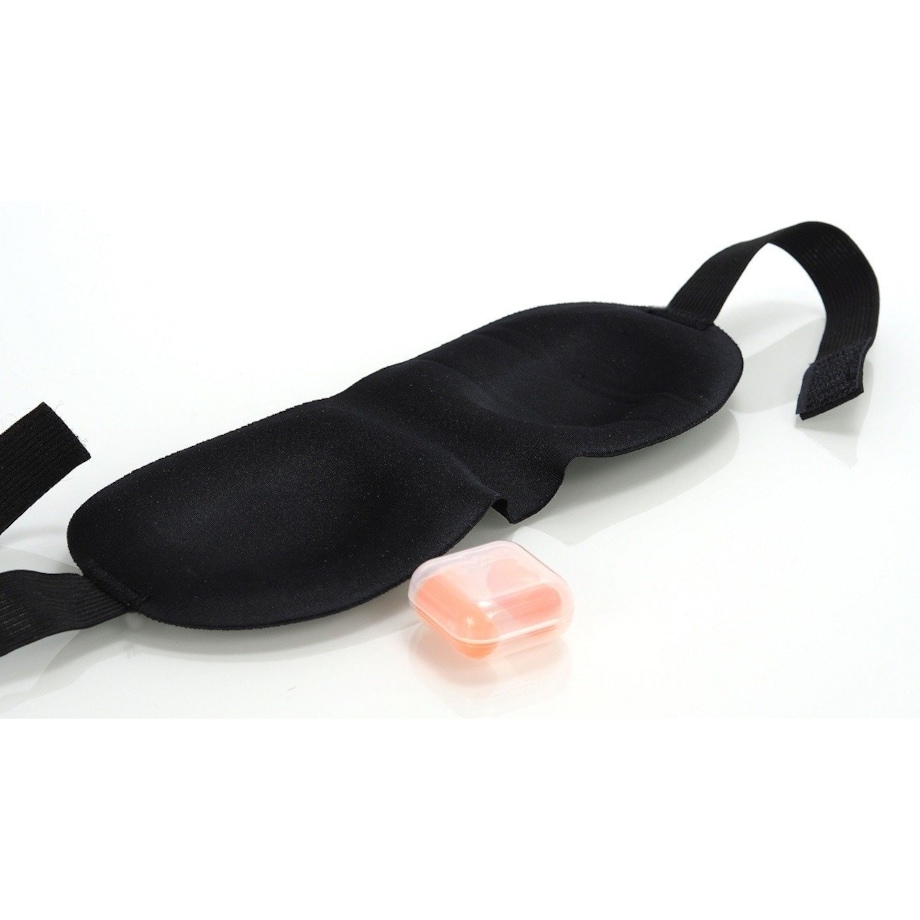 Poduszka podróżna na szyję Dr.Bacty - granatowa. Plus zatyczki do uszu i opaska na oczy