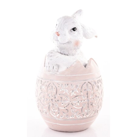 Dekoracja - króliczek w skorupce PISANKI 13x7,5x7,5 cm różowa