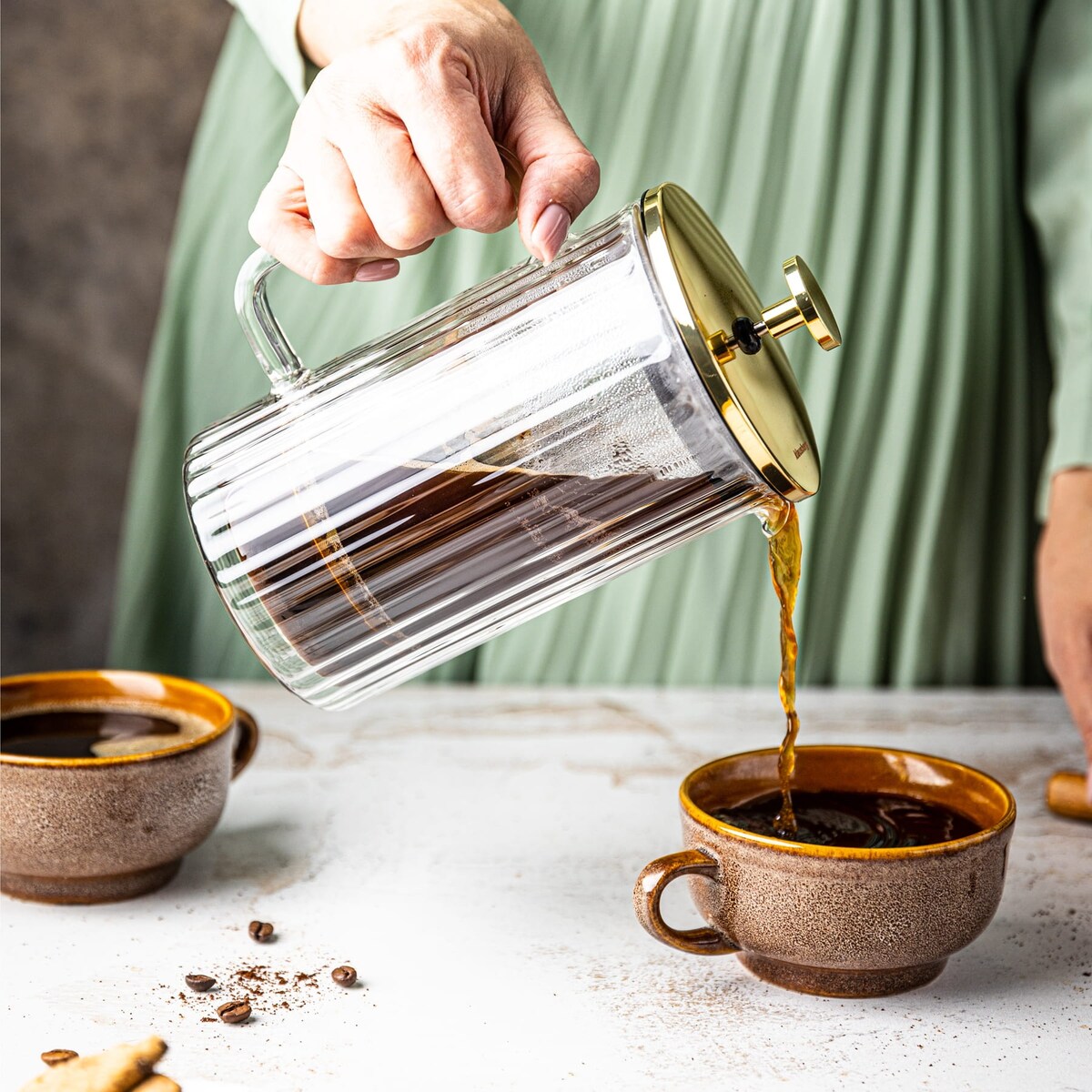 Zaparzacz do kawy herbaty szklany 1000ml French Press złoty KLAUSBERG